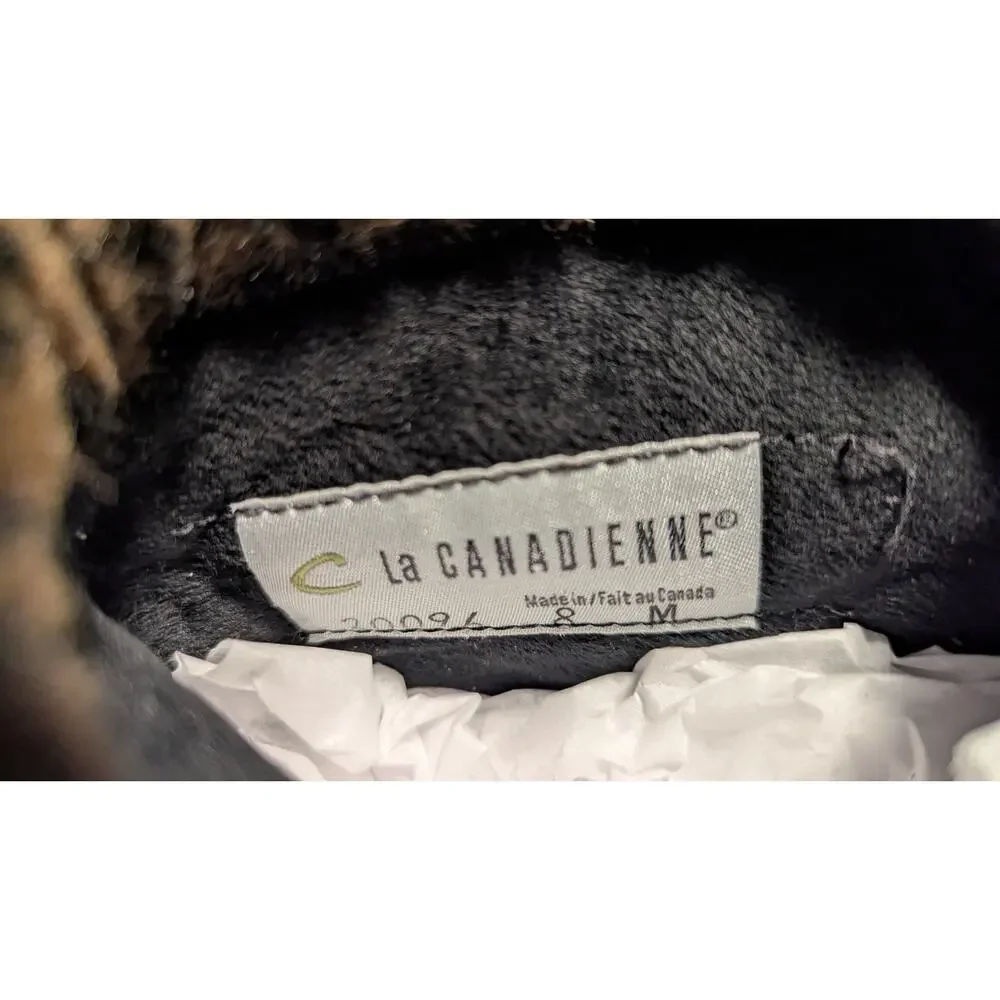 La Canadienne Size 8 Brown Leather Shearling Lined Laced Fold Over Winter Boots